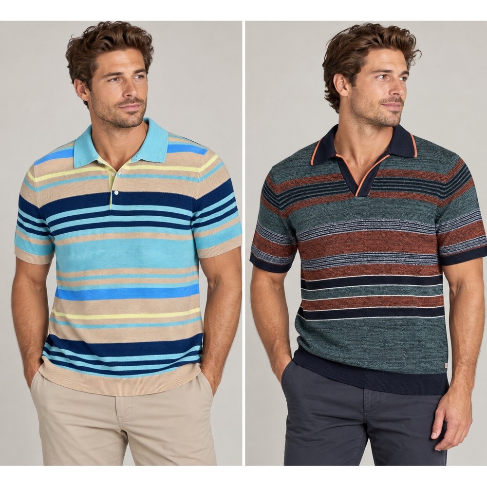 Scotch & Soda Polo Shirt Mens Large Multicolor Striped Organic Cotton Lot of 2